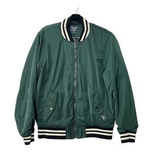 Abercrombie & Fitch Mens Size M Green Varsity Bomber Jacket Ribbed Collar Zip Up